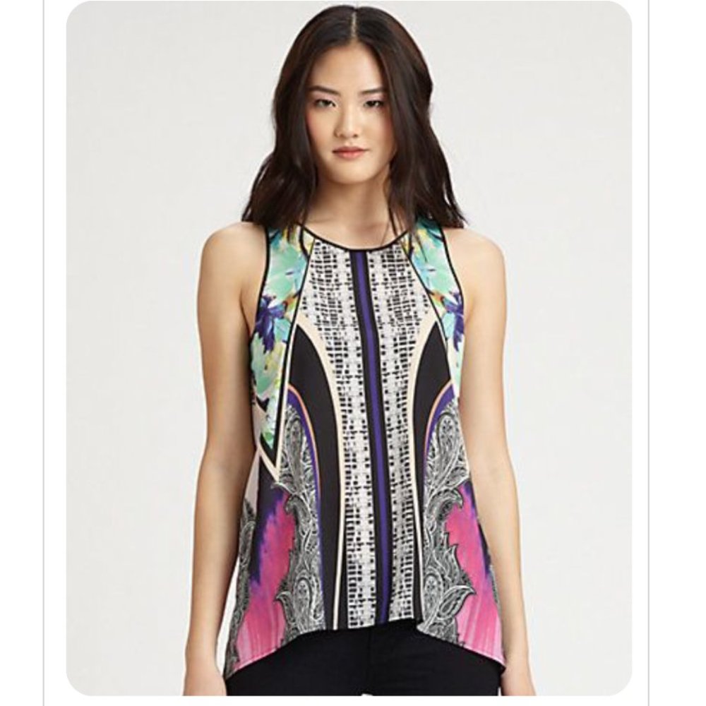 Clover Canyon Jaipur Jungle Floral Geometric Tank Top Sleeveless Split Back